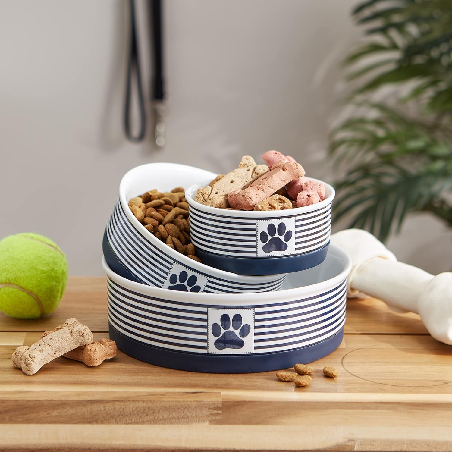 Paw & Patch Ceramic Pet Collection, Small Bowl, 4.25X2", Nautical Blue