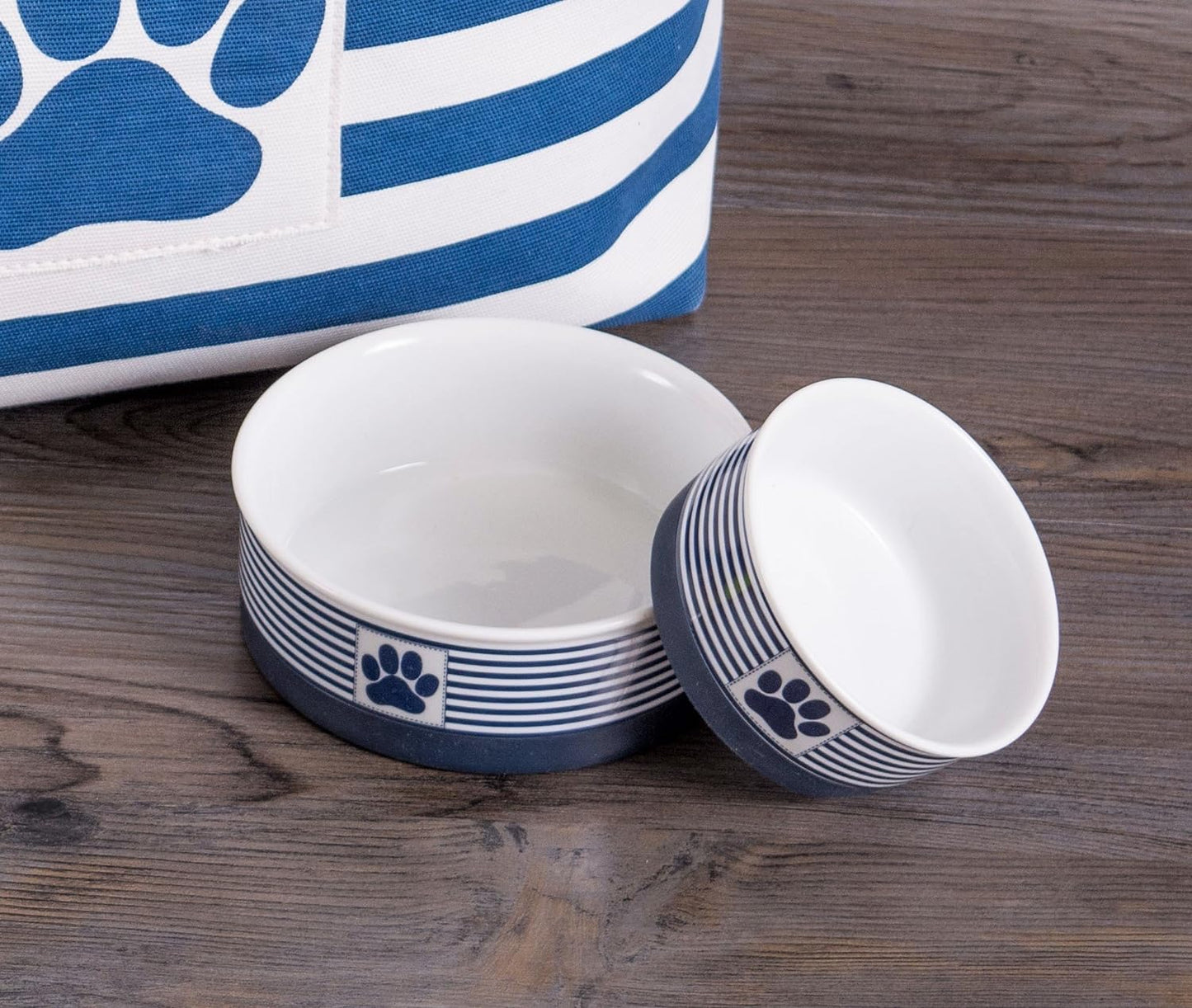 Paw & Patch Ceramic Pet Collection, Small Bowl, 4.25X2", Nautical Blue