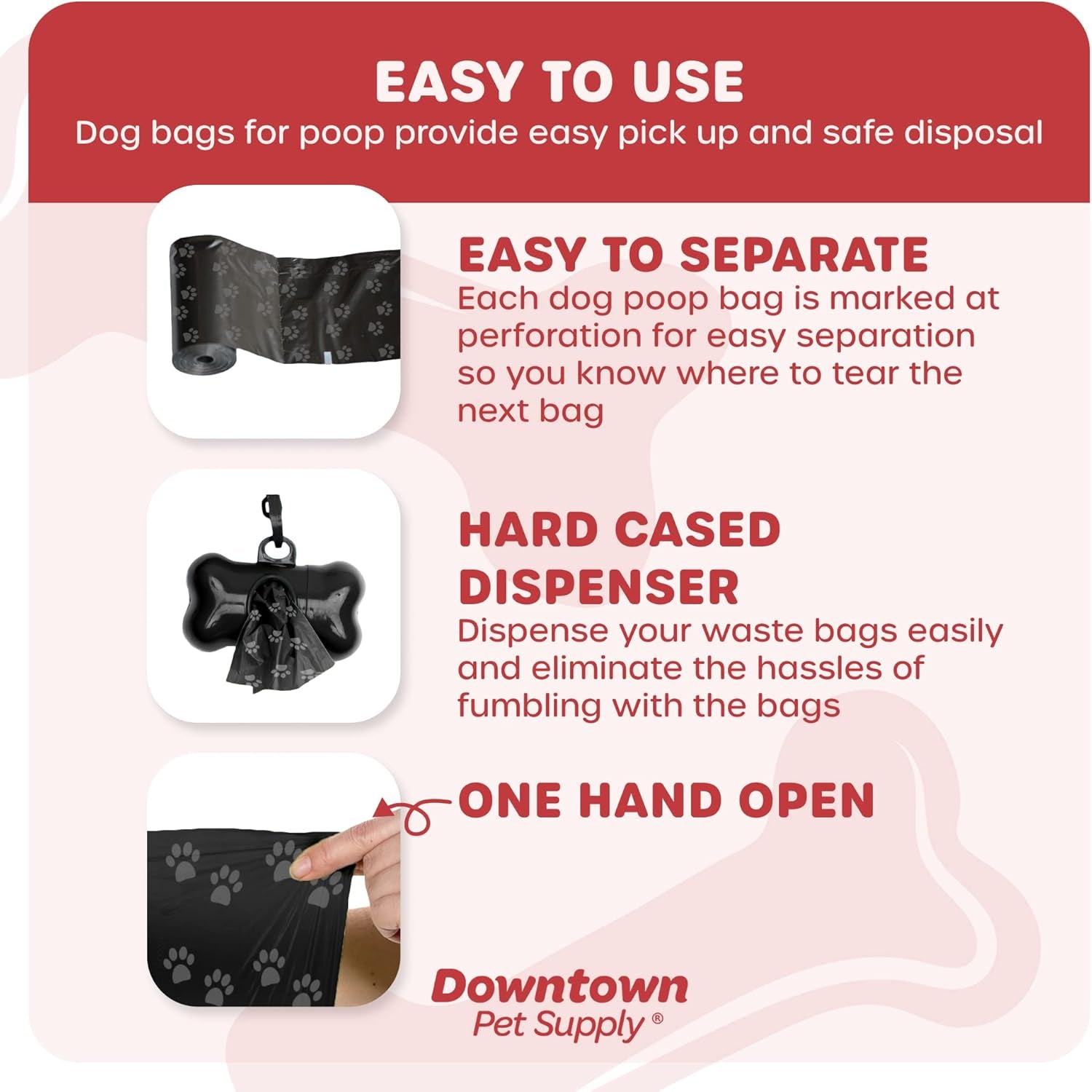 700 Pet Waste Bags, Dog Waste Bags, Bulk Poop Bags with Leash Clip and Bone Bag Dispenser - (700 Bags, Black with Paw Prints)