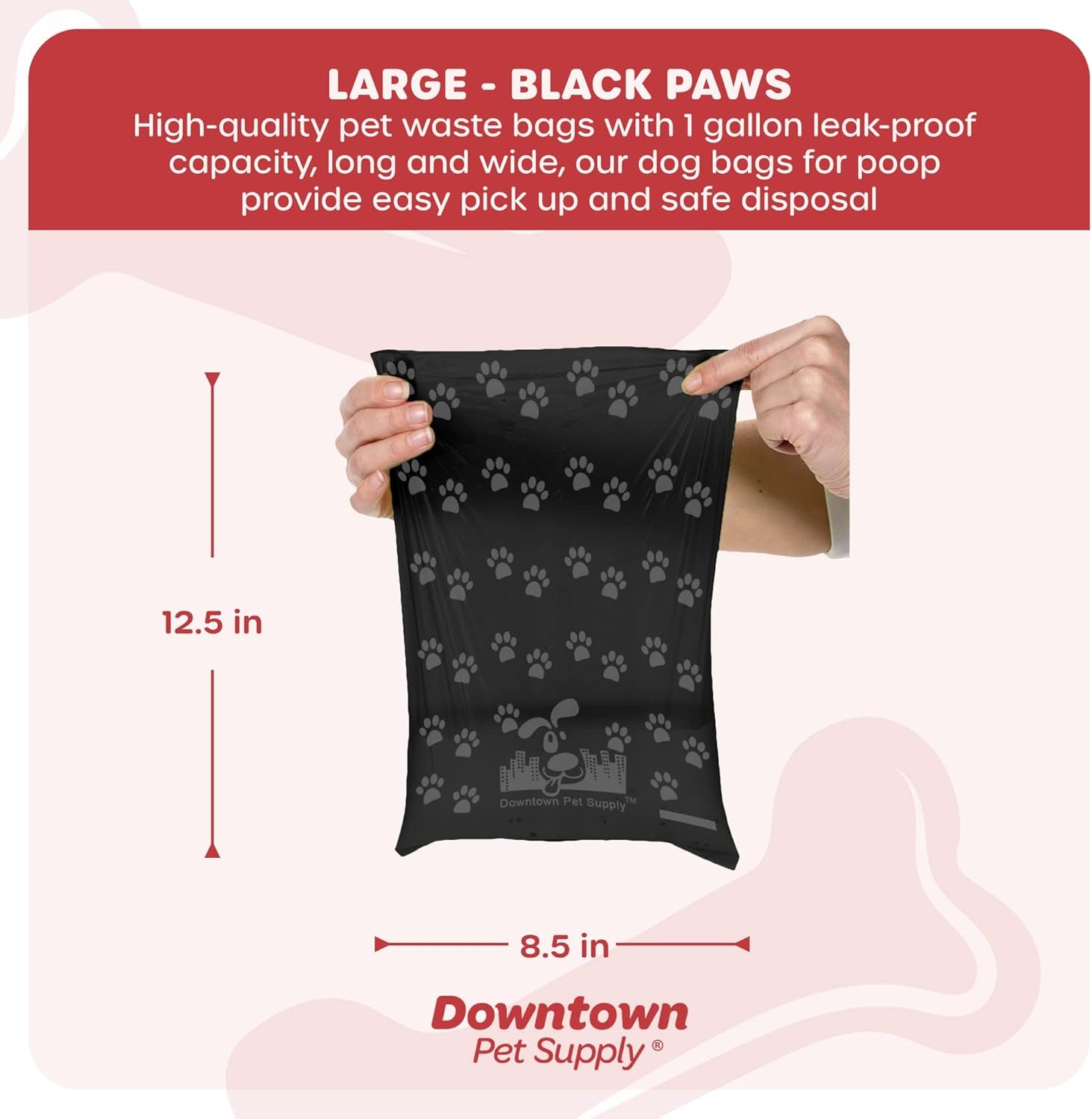 700 Pet Waste Bags, Dog Waste Bags, Bulk Poop Bags with Leash Clip and Bone Bag Dispenser - (700 Bags, Black with Paw Prints)