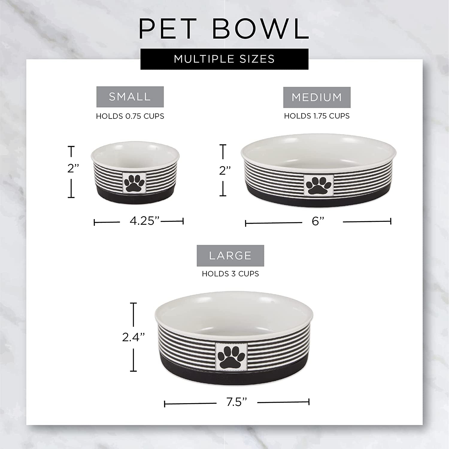 Paw & Patch Ceramic Pet Collection, Small Bowl, 4.25X2", Nautical Blue